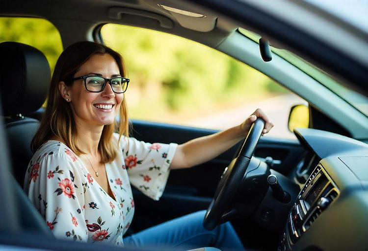 Jauna sieviete savā automašīnā