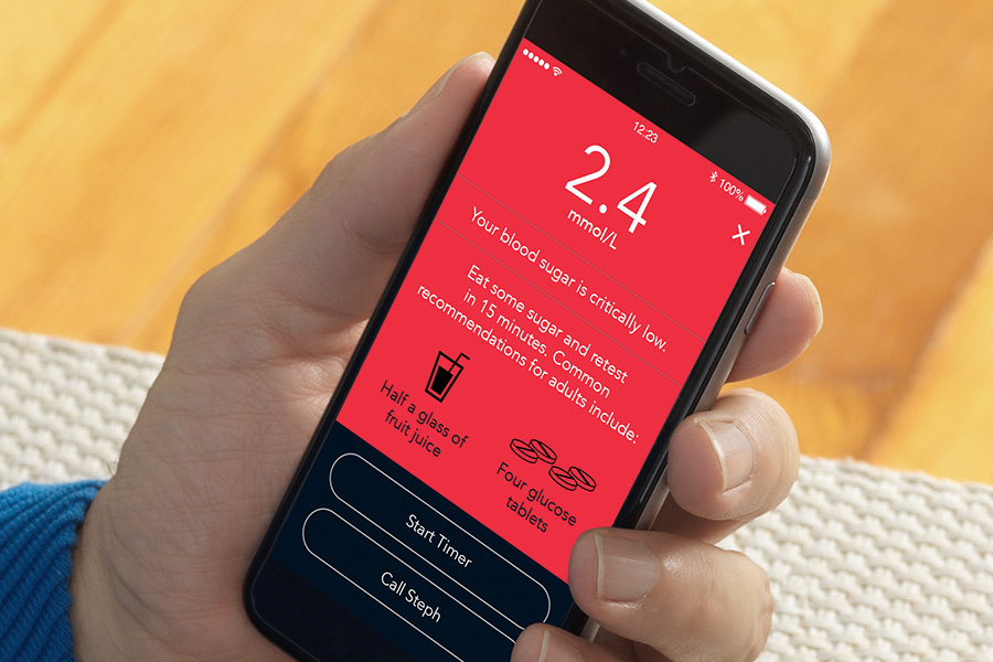 Lietotne Contour Diabetes rāda brīdinājumu par zemu glikozes līmeni asinīs